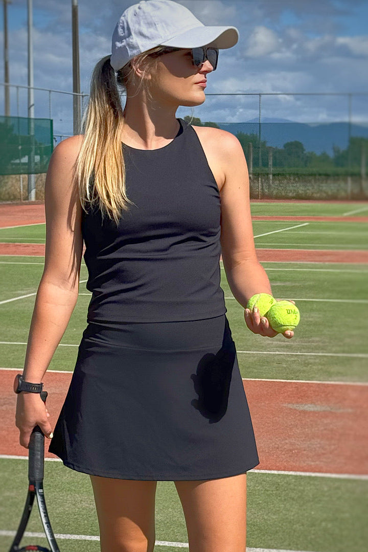 Perkypeche Black Tennis Skort