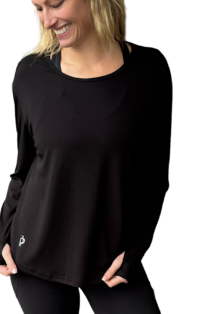 Tencel Luxe Long Sleeve Top - Black/ Grey