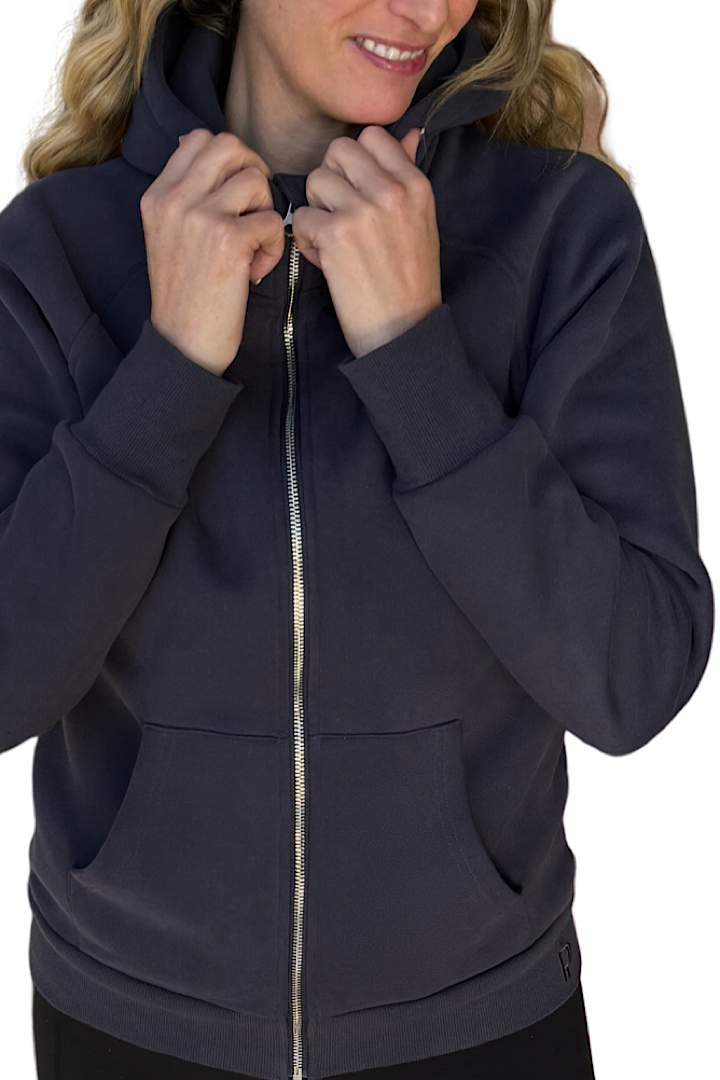 Cozy Zip Fleece Hoodie - Navy Denim