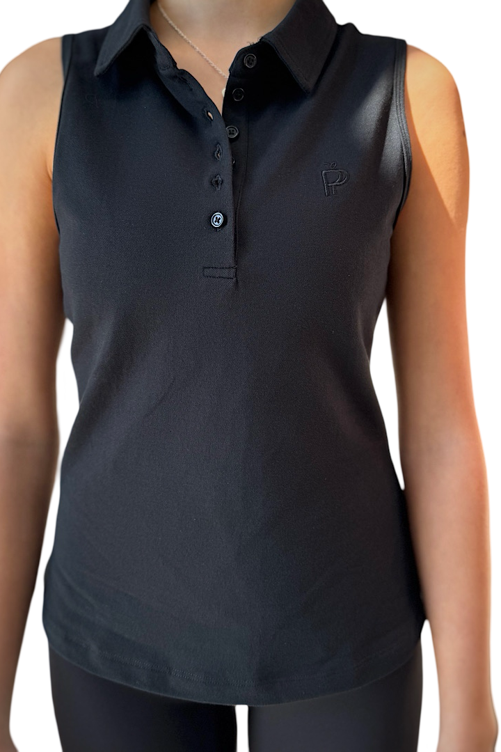 Sleeveless Polo, Pique Cotton Black