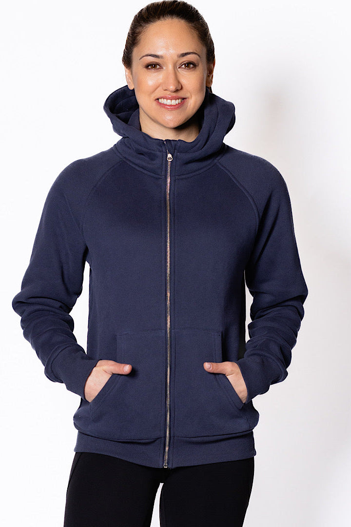 Cozy Zip Fleece Hoodie - Navy Denim